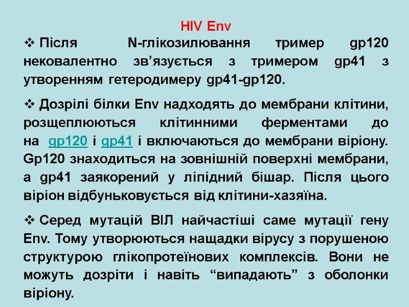 HIV Env  Після  N-глікозилювання тример gp120 нековалентно зв’язується з тримером gp41 з